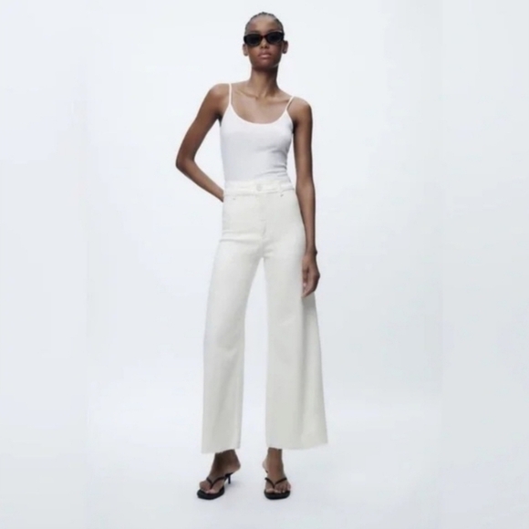 Zara Off White The Marine Straight High Rise Slim Fit Relaxed Leg Jeans Size 10 - Picture 1 of 13